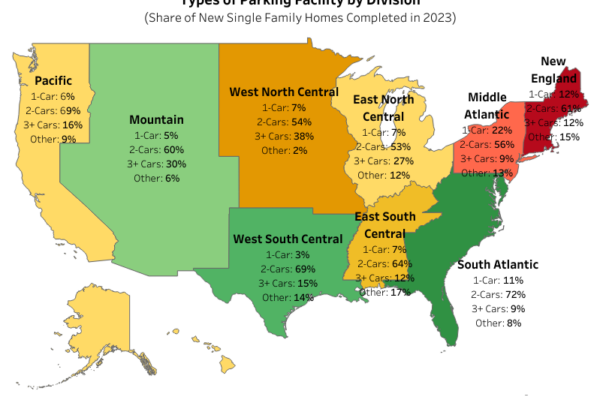 US map showing types of parking facility by division